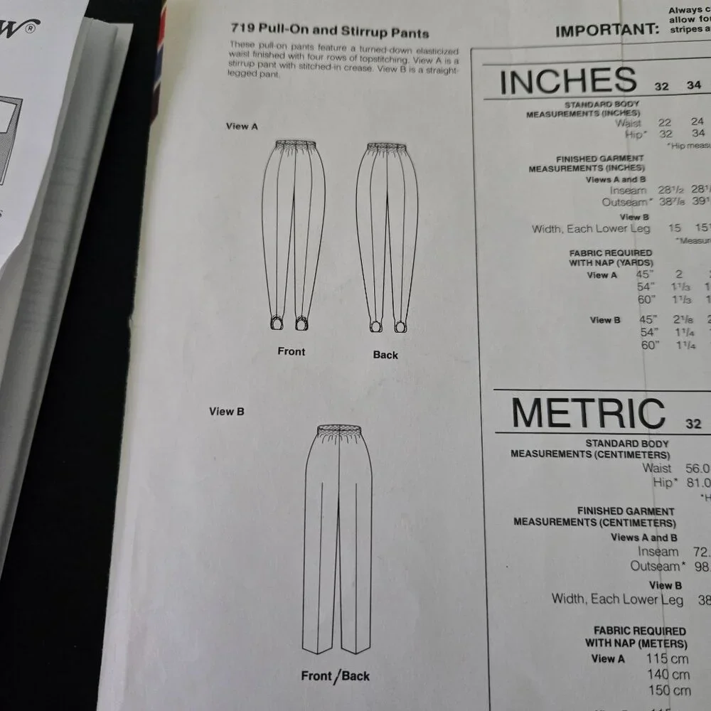 Stretch & Sew 719 sewing pattern Pull-on/Stirrup pants 80s UNCUT Ann Person